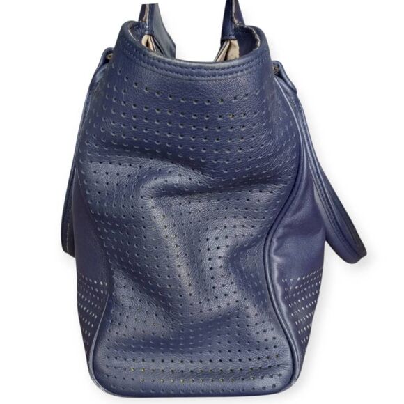 Coach VINTAGE Y2K Legacy Perforated Navy Blue & Bright Citrine Accents Tote Shou - Picture 7 of 16